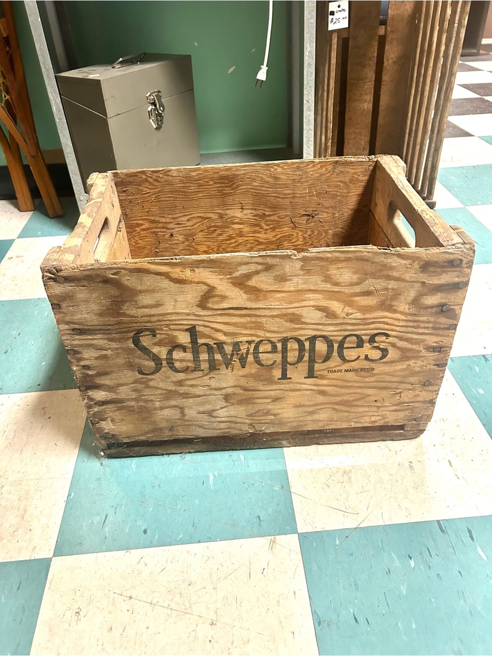 Vintage Schweppes ginger ale wood crate wooden box